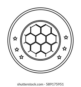 silhouette circular border with soccer ball with decorative stars