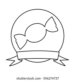 silhouette circular frame with ribbon and candy vector illustration