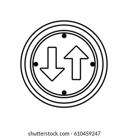silhouette circular frame two way traffic sign vector illustration