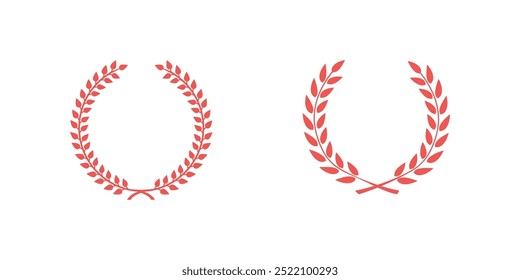 Silhouette Circular Laurel Foliate, Wheat, and Oak Wreaths Depicting an Award, Achievement, Heraldry, Nobility on White Background. Silhouette Circular Laurel, Wheat, and Oak Wreaths Depicting Award