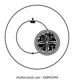 silhouette circular shape with orange fruit and slice