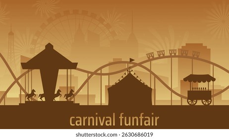 Silhouette of a city and amusement park with roller coaster