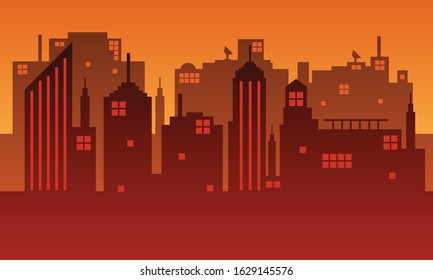 Silhouette city background with sky sunset atmosphere