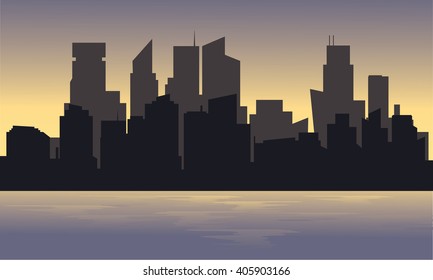 Silhouette of city with black background and reflection