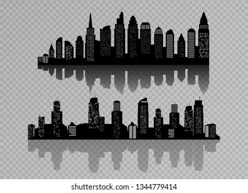 The silhouette of city with black color  Isolated on a transparent background. in a flat style. Modern urban landscape. vector illustration.