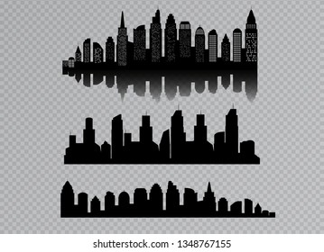 The silhouette of city with black color  Isolated on a transparent background. in a flat style. Modern urban landscape. vector illustration.