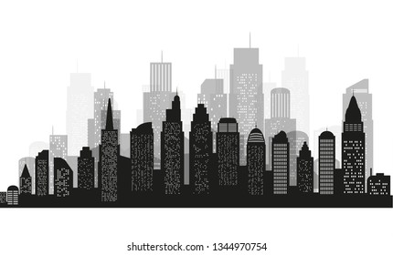 The silhouette of city with black color on white background in a flat style. Modern urban landscape. vector illustration.