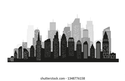 The silhouette of city with black color on white background in a flat style. Modern urban landscape. vector illustration.