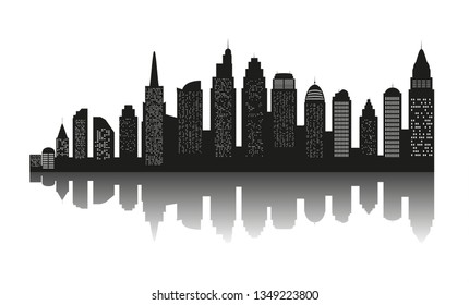 The silhouette of city with black color on white background in a flat style. Modern urban landscape. vector illustration.