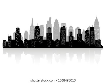 The silhouette of city with black color on white background in a flat style. Modern urban landscape. vector illustration.