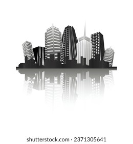 The silhouette of city with black color on white background in a flat style. Modern urban landscape. vector illustration.