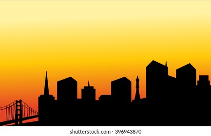 Silhouette of the city and the bridge
