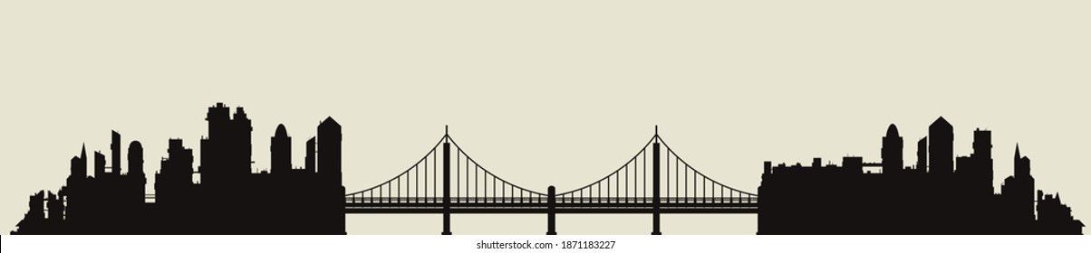 Silhouette of the city with a bridge. panorama. Vector