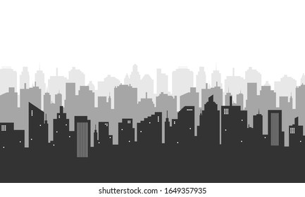 Silhouette city building in the morning and bright sky