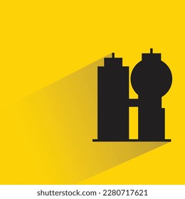 silhouette city building with shadow on yellow background