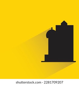 silhouette city building with shadow on yellow background