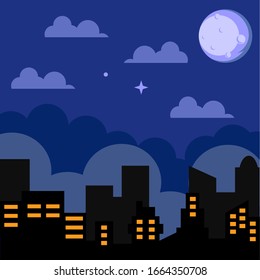 
Silhouette of city buildings at night