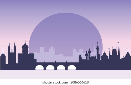 Silhouette of the city. Cityscape.  The skyline. Panorama of architecture. Silhouette background of the city of Prague