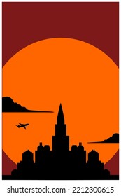 Silhouette of the city in the evening. Big city vector