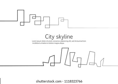 Silhouette of the city in a flat style. Modern urban landscape. Vector illustrations. City skyscrapers building office horizon.Continuous line drawing