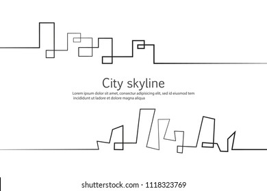 Silhouette of the city in a flat style. Modern urban landscape. Vector illustrations. City skyscrapers building office horizon.Continuous line drawing