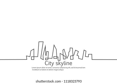 Silhouette of the city in a flat style. Modern urban landscape. Vector illustrations. City skyscrapers building office horizon.Continuous line drawing