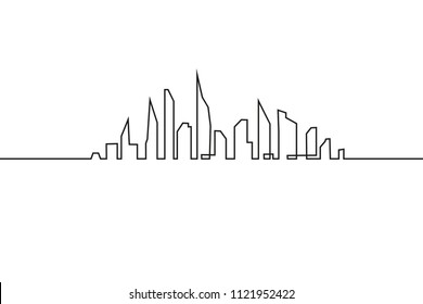 Silhouette of the city in a flat style. Modern urban landscape. Vector illustrations. City skyscrapers building office horizon.Continuous line drawing