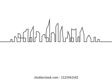 Silhouette of the city in a flat style. Modern urban landscape. Vector illustrations. City skyscrapers building office horizon.Continuous line drawing