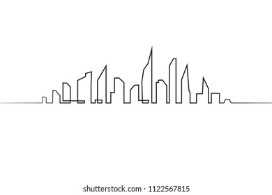 Silhouette of the city in a flat style. Modern urban landscape. Vector illustrations. City skyscrapers building office horizon.Continuous line drawing