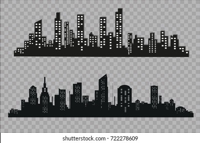 Die Silhouette der Stadt in einem flachen Stil. Moderne urbane Landschaft.Vektorgrafik