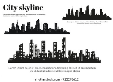 La silueta de la ciudad en un estilo plano. Paisaje urbano moderno.Ilustración vectorial Vector de stock