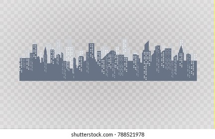 Silhouette of the city in a flat style. Modern urban landscape. Vector illustrations. City skyscrapers building office horizon on a transparent background.