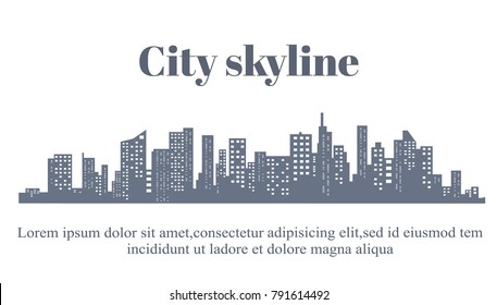 Silhouette of the city in a flat style. Modern urban landscape. Vector illustrations. City skyscrapers building office horizon on a transparent background.