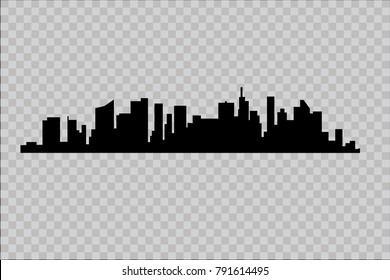 Silhouette of the city in a flat style. Modern urban landscape. Vector illustrations. City skyscrapers building office horizon on a transparent background.