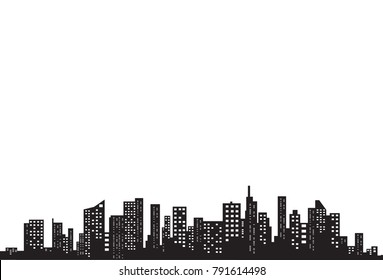 Silhouette of the city in a flat style. Modern urban landscape. Vector illustrations. City skyscrapers building office horizon on a transparent background.