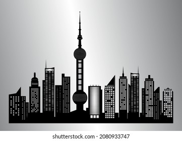 The silhouette of the city in a flat style. Urban cityscape. Vector illustration