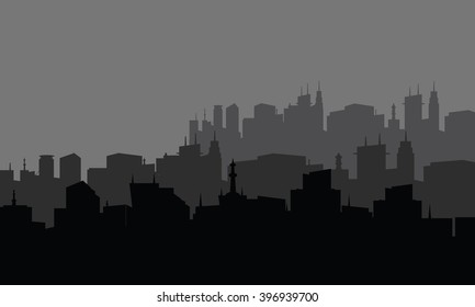 Silhouette of the city in the highlands