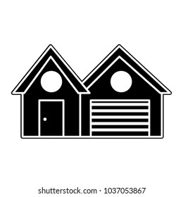 silhouette city house with garage and windows design