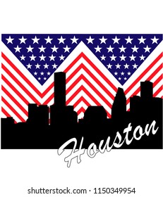 Silhouette of the city of Houston, against the background of the colors of the national flag