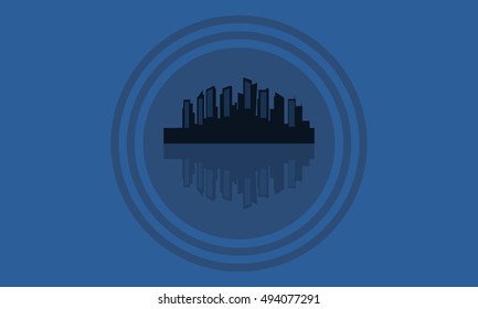 Silhouette of city icon vector flat with blue backgrounds