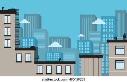 Silhouette of city landscape flat vector art illustration