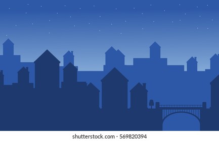 Silhouette of city landscape vector flat illustration