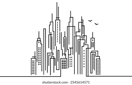 Silhouette of the city in line drawing