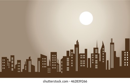 Silhouette of city and moon scenery illustration
