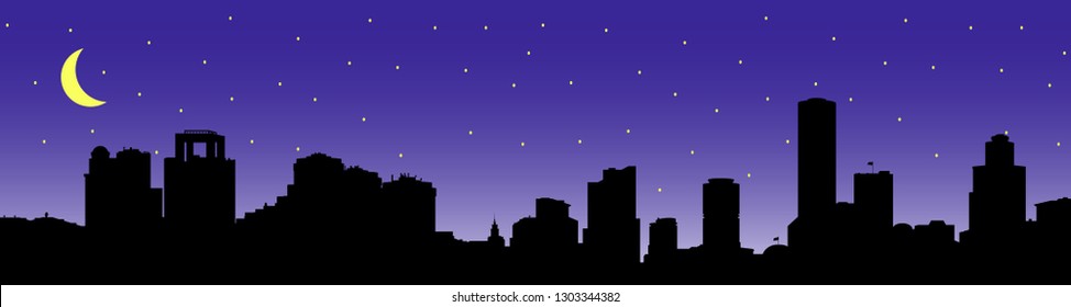 Silhouette of the city at night.
