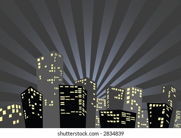 Silhouette of the city in the night