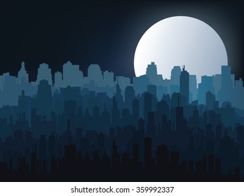 Silhouette of the city at night 