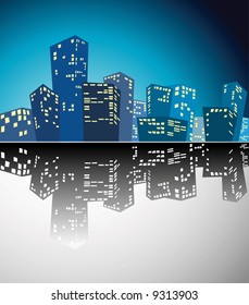 Silhouette of the city in the night