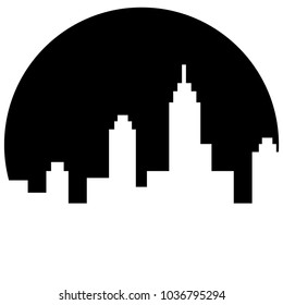 Silhouette City at Night. Flat design, vector.