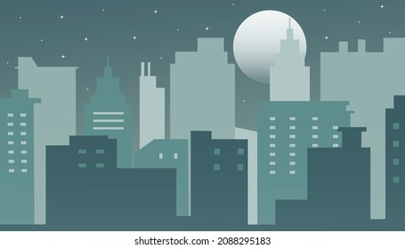 Silhouette of the city at night and the full moon (December 09, 2021).